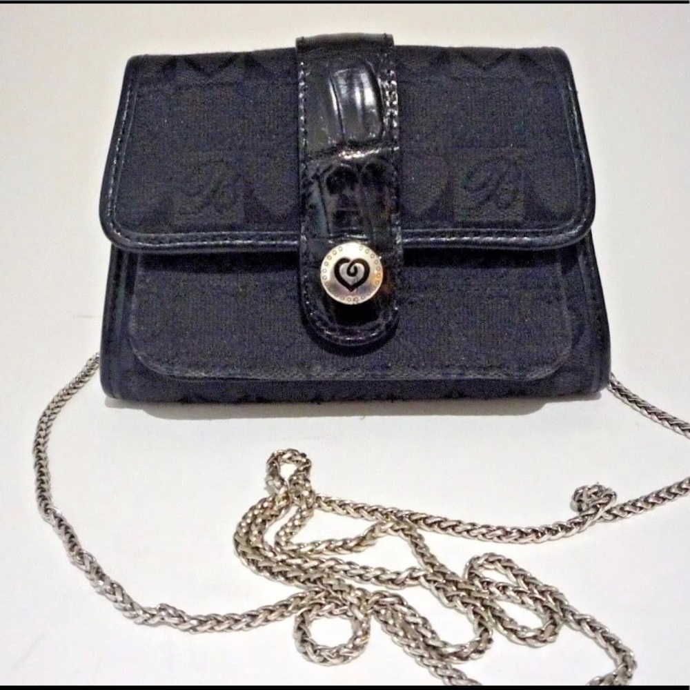 brighton small black leather chain /crossbody bag